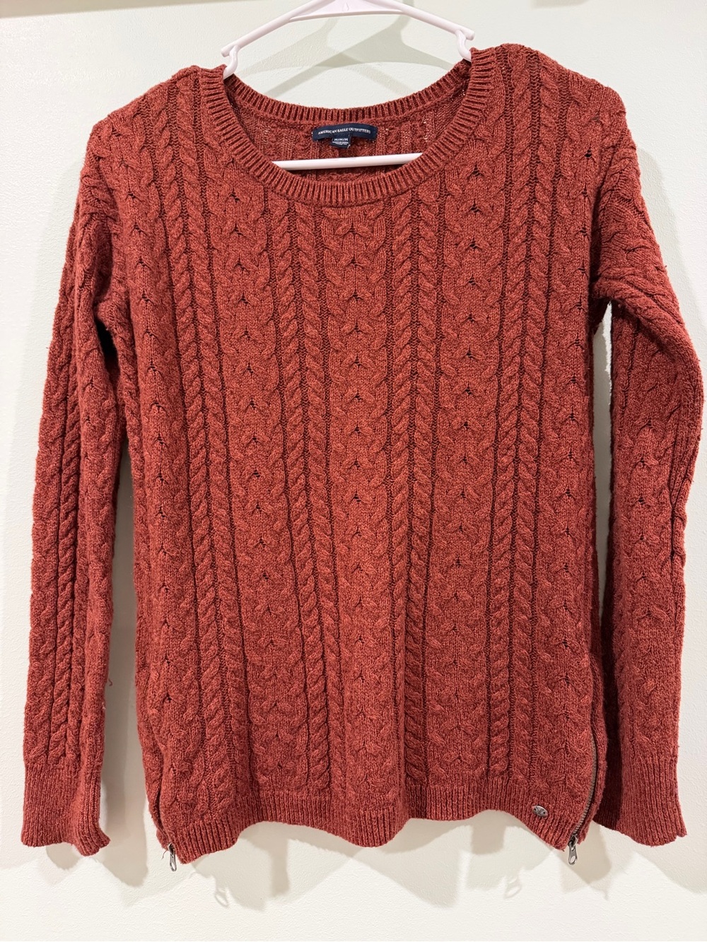 American Eagle Outfitters Cable Knit Crewneck Sweater - Rust
